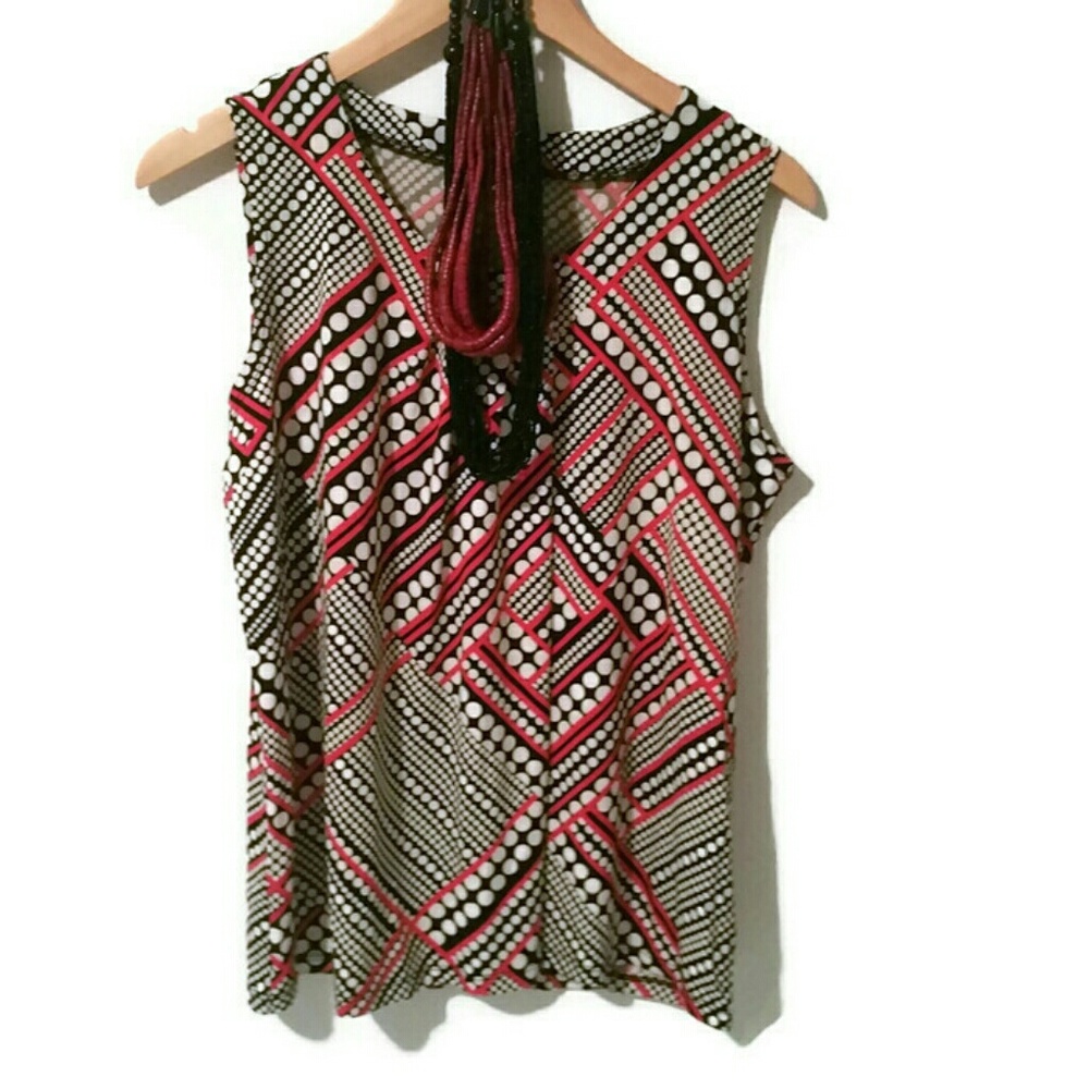 Anne Klein Black White Red Sleeveless Top … - Picture 2 of 7